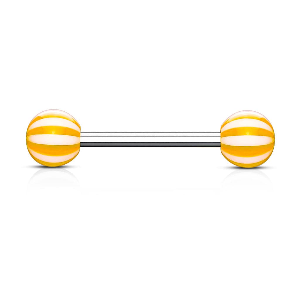 316L Surgical Steel Acrylic Orange Beach Ball Straight Barbell - Pierced Universe