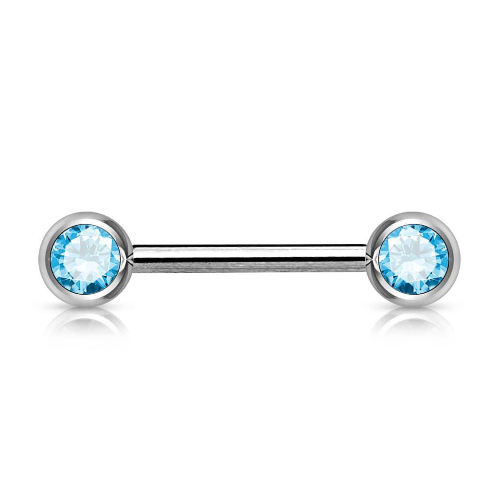 316L Surgical Steel Aqua CZ Ball Gem Nipple Ring Barbell - Pierced Universe