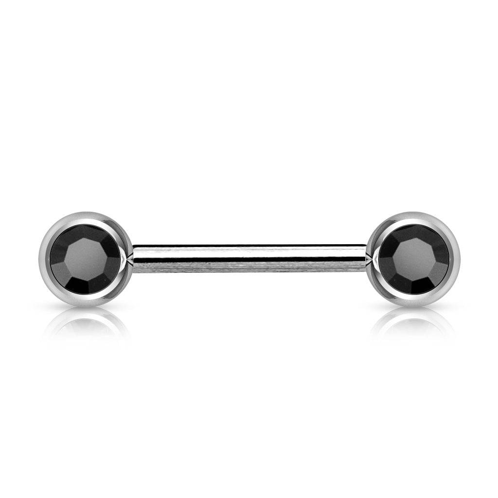 316L Surgical Steel Black CZ Ball Gem Nipple Ring Barbell - Pierced Universe