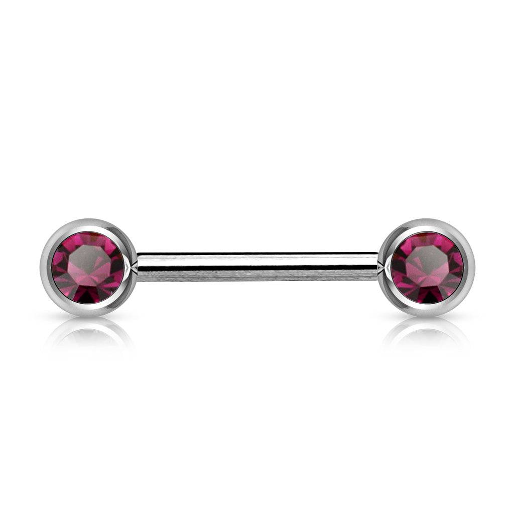 316L Surgical Steel Purple CZ Ball Gem Nipple Ring Barbell - Pierced Universe