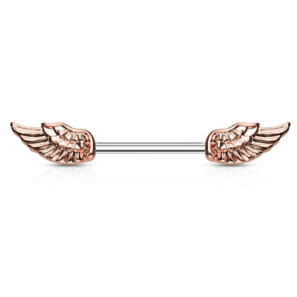 316L Surgical Steel Rose Gold IP Angel Wing Nipple Ring Barbell - Pierced Universe