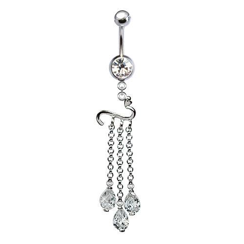 316L Surgical Steel Snake with CZ Chain Dangles Dangle Belly Ring - Pierced Universe
