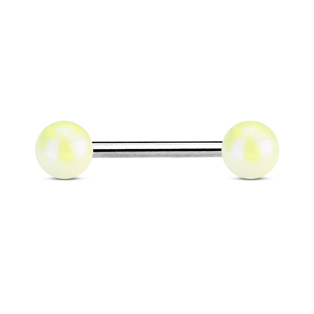 316L Surgical Steel Straight Barbell with Metallic Coated White Balls - Pierced Universe