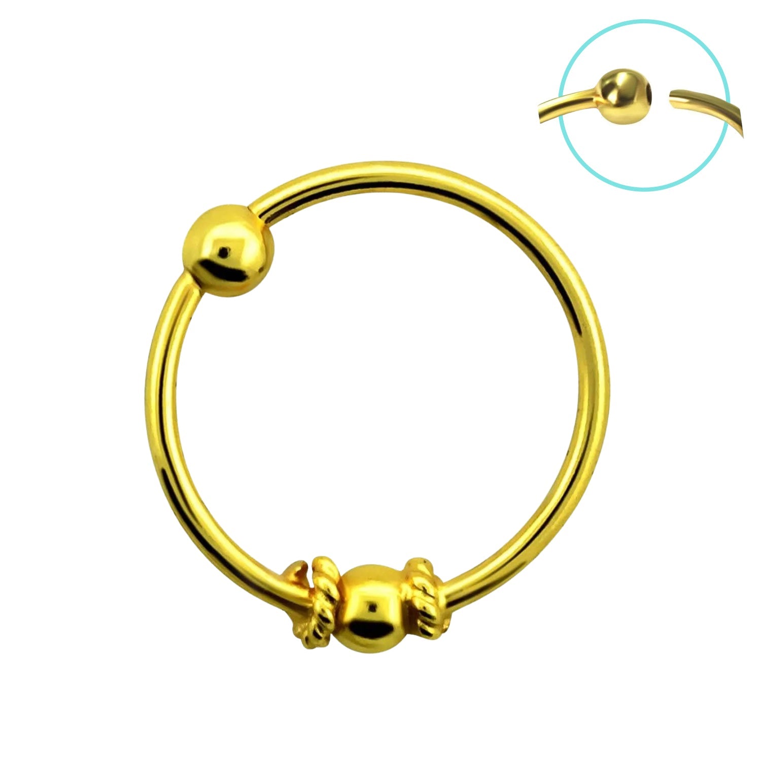 925 Sterling Silver 18kt Gold Plated Tribal Beaded Nose Hoop Ring - Pierced Universe