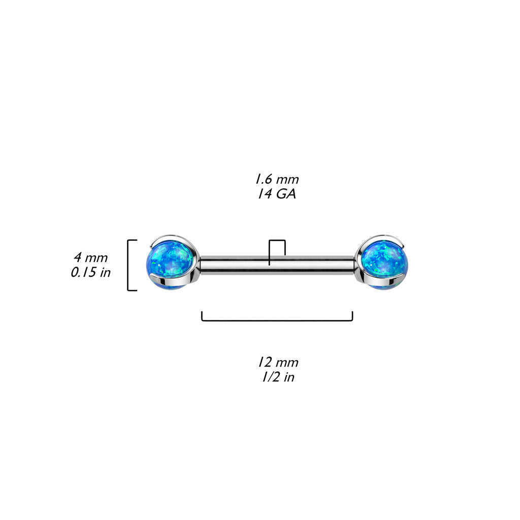 Implant Grade Titanium White Opal Internally Threaded Nipple Ring Straight Barbell - Pierced Universe