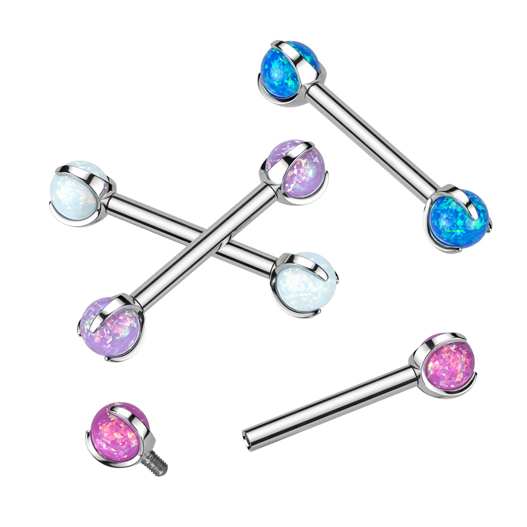 Implant Grade Titanium White Opal Internally Threaded Nipple Ring Straight Barbell - Pierced Universe