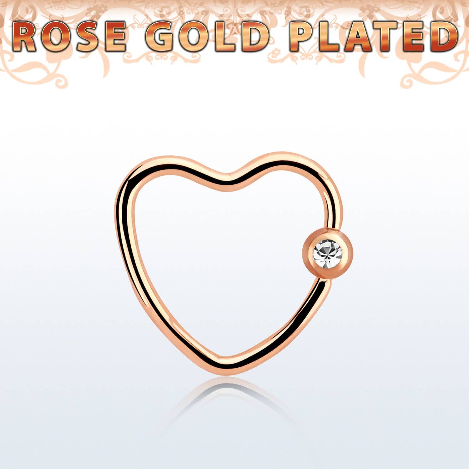 Rose Gold Surgical Steel Heart Shaped Captive Bead Ring Hoop - Pierced Universe