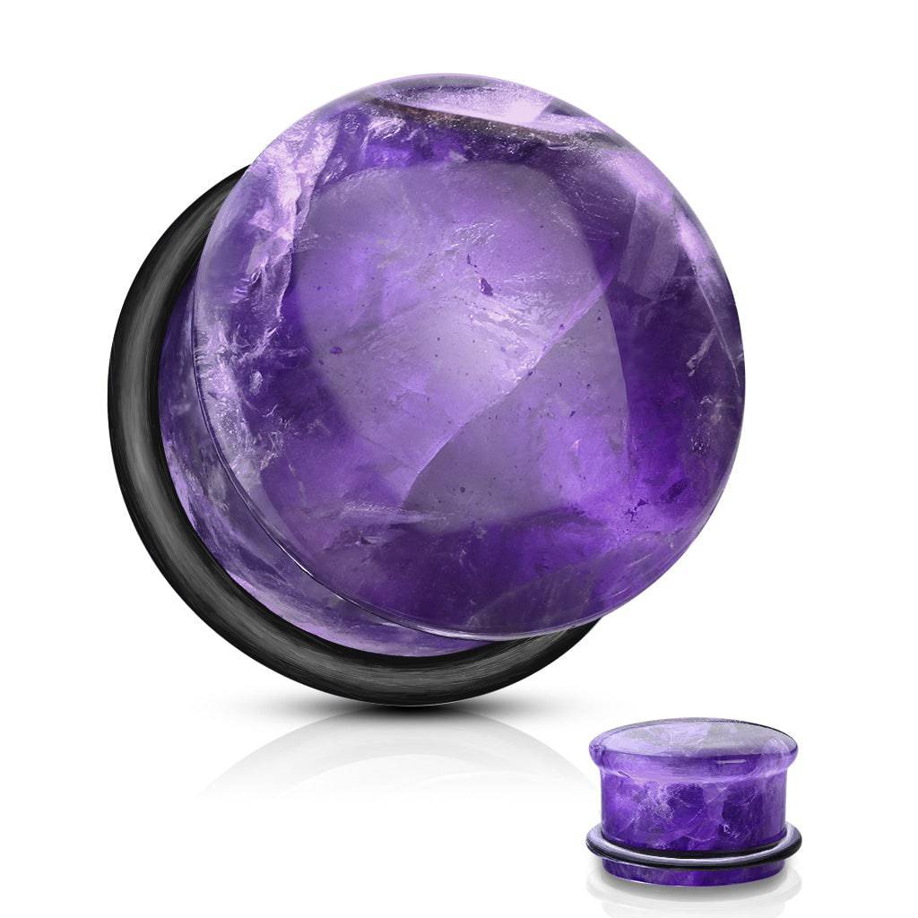 Single Flared Amethyst Semi Precious Dome Organic Stone Ear Spacers Gauges Plugs - Pierced Universe