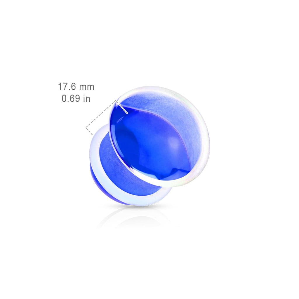 Single Flared Blue Glass Ear Plug w. Clear O-Ring - Pierced Universe