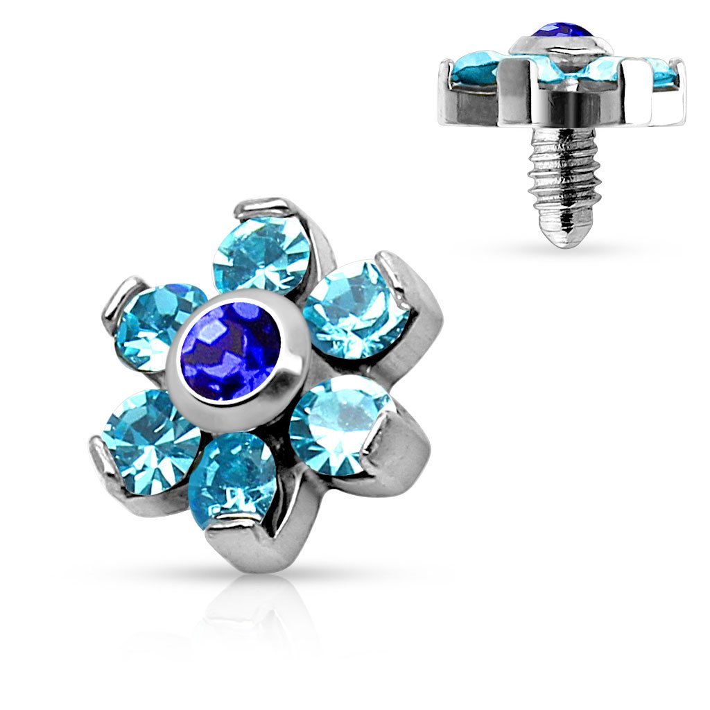 316L Surgical Steel Blue CZ Flower Micro Dermal Anchor Top