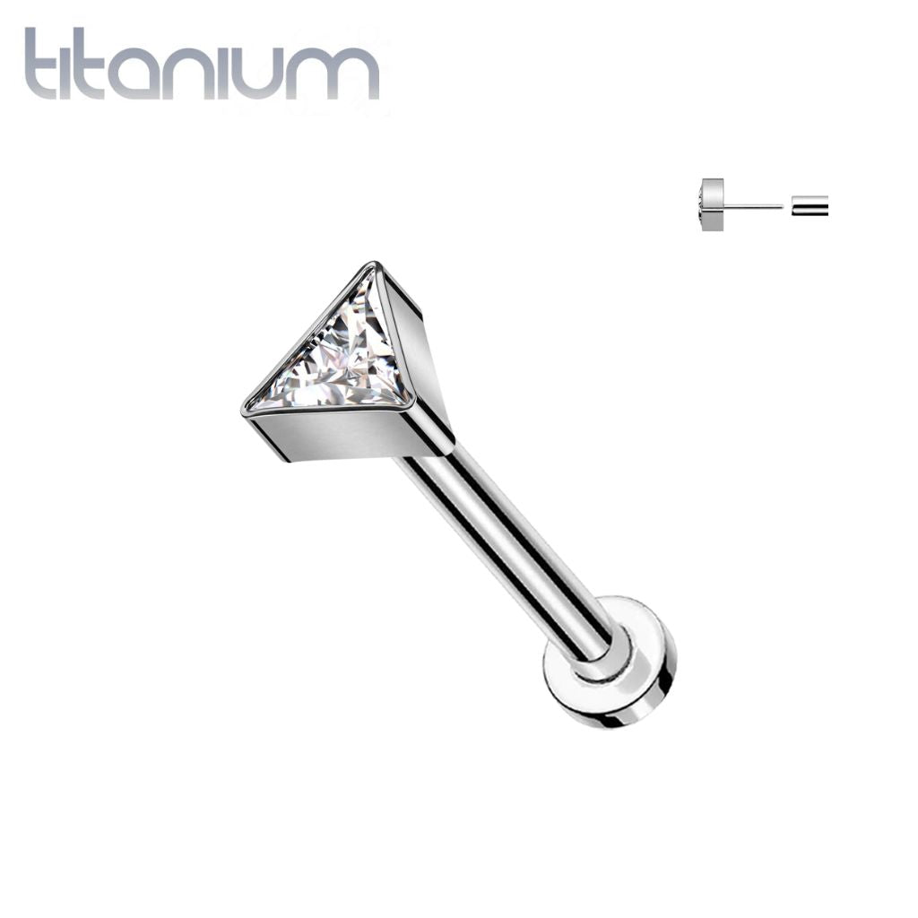 Implant Grade Titanium White CZ Triangle Threadless Push In Labret