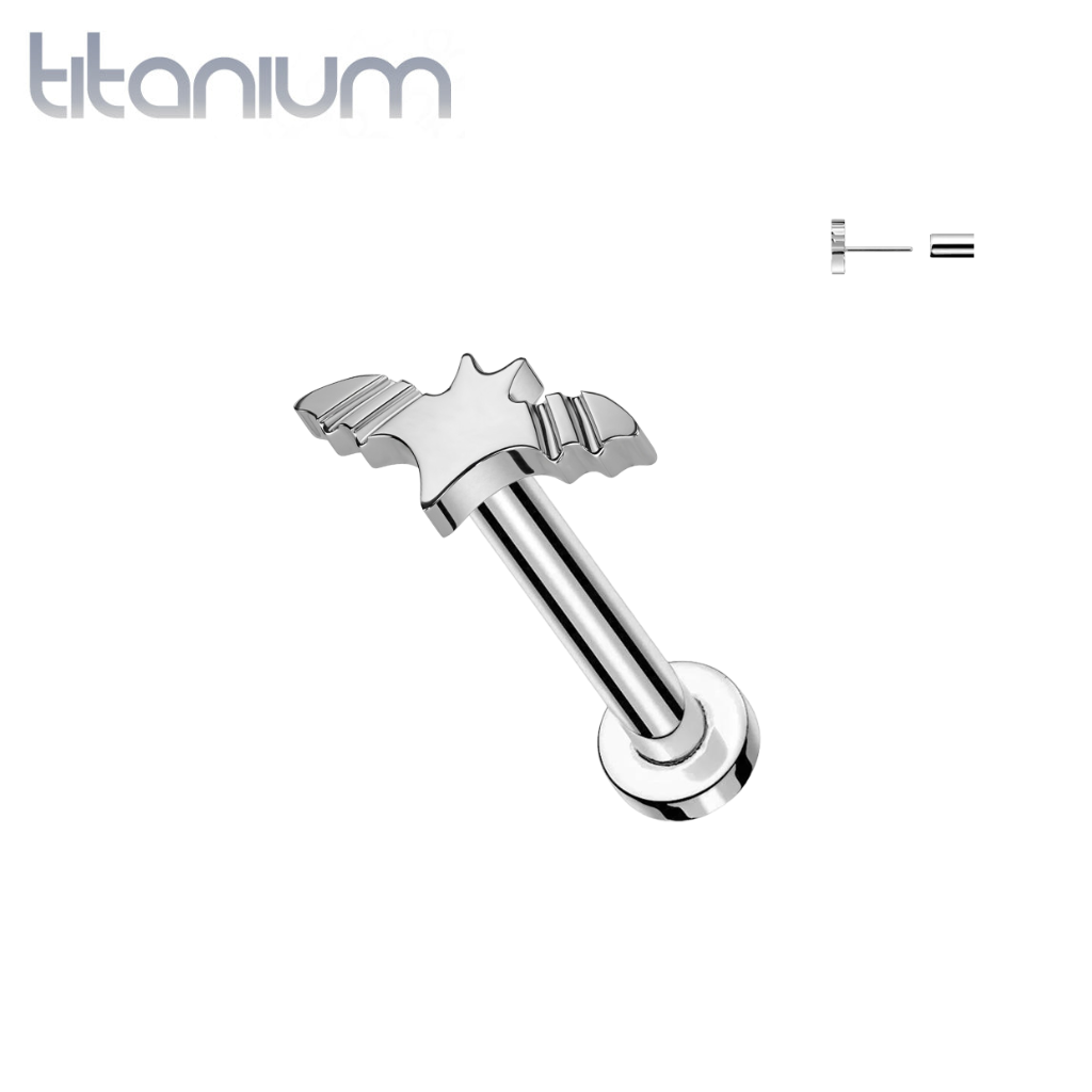 Implant Grade Titanium Winged Flying Bat Push In Threadless Labret With Flat Back