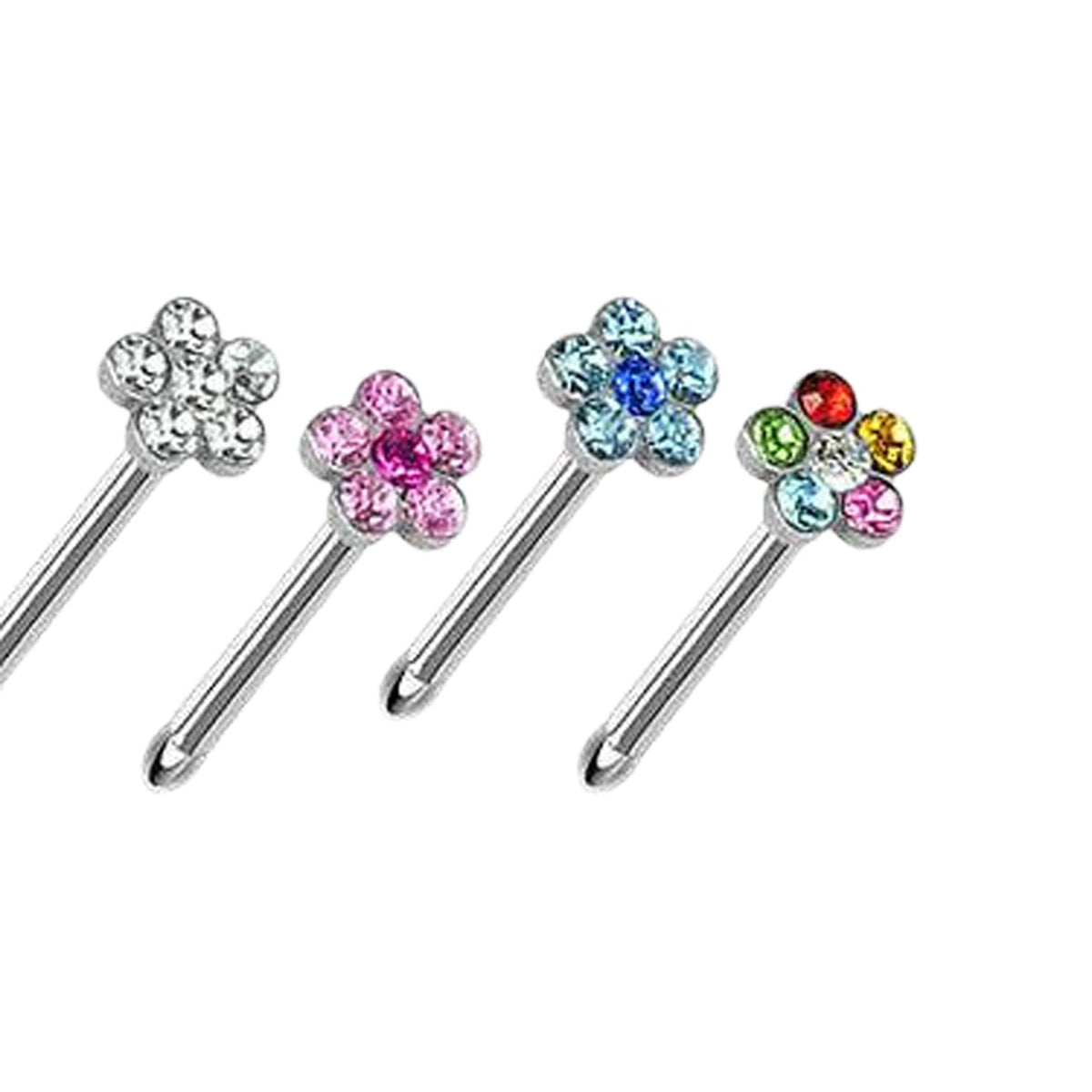 316L Surgical Steel Ball End Multi CZ Gem Crystal Flower Nose Bone Stud