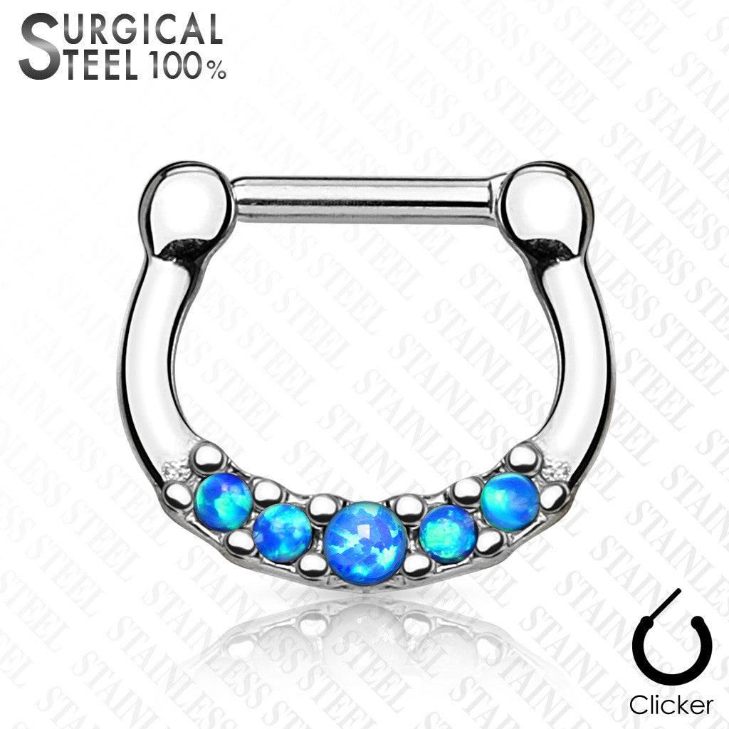 316L Surgical Steel 5 Gem Opal Septum Ring Clicker