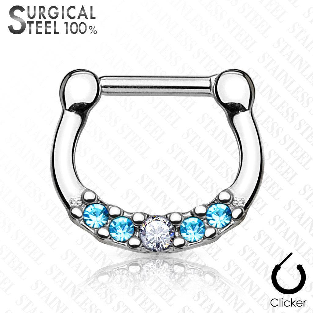 316L Surgical Steel 5 Gem Septum Ring Clickers