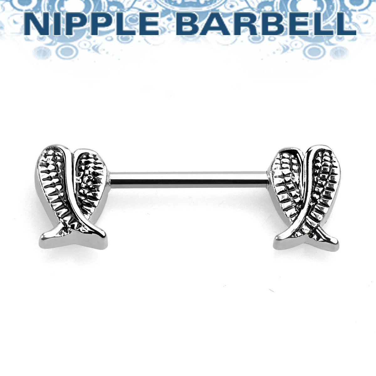 316L Surgical Steel Angel Wings On Both Sides Nipple Ring Straight Barbell