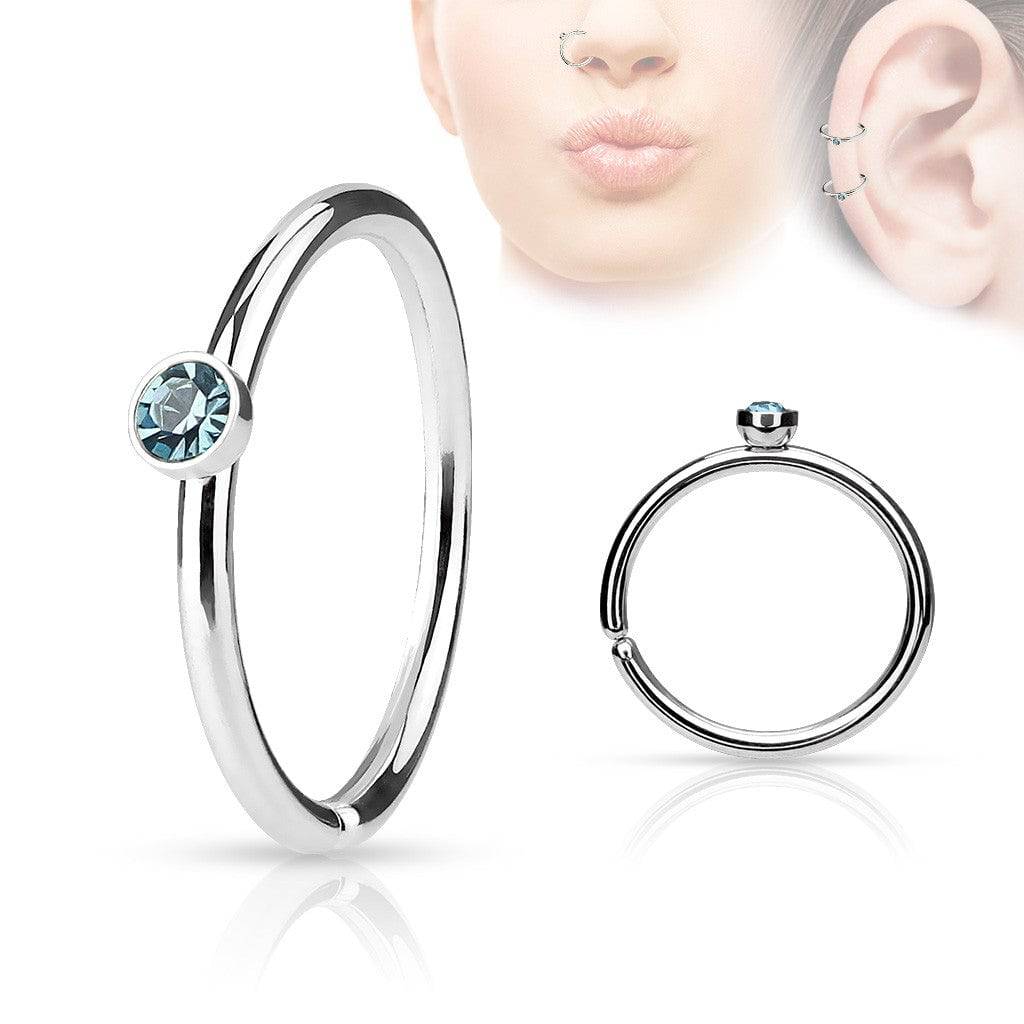 316l Surgical Steel Annealed Multi Use Nose Hoop Ring with Gem