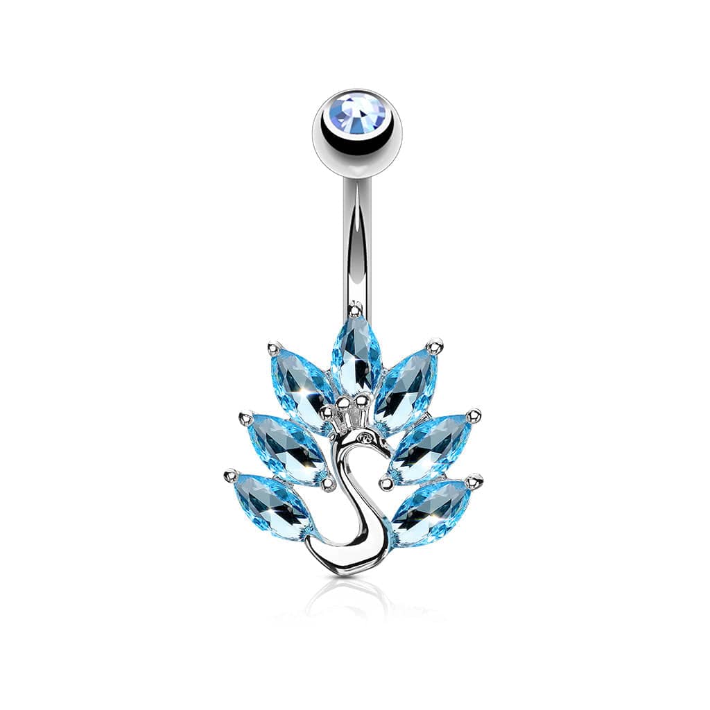 316L Surgical Steel Aqua CZ Peacock Belly Ring