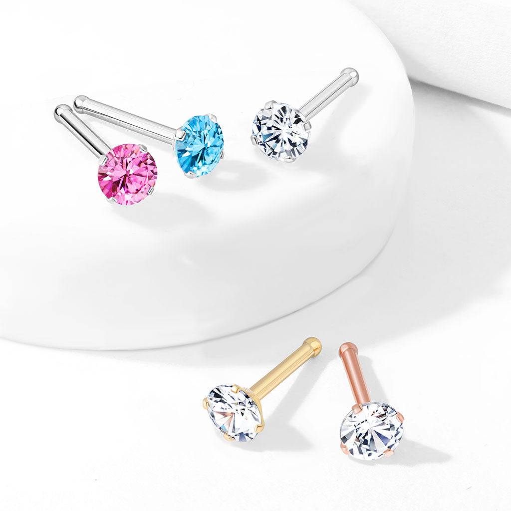 316L Surgical Steel Aqua Round CZ Prong Gem Ball End Nose Ring Stud