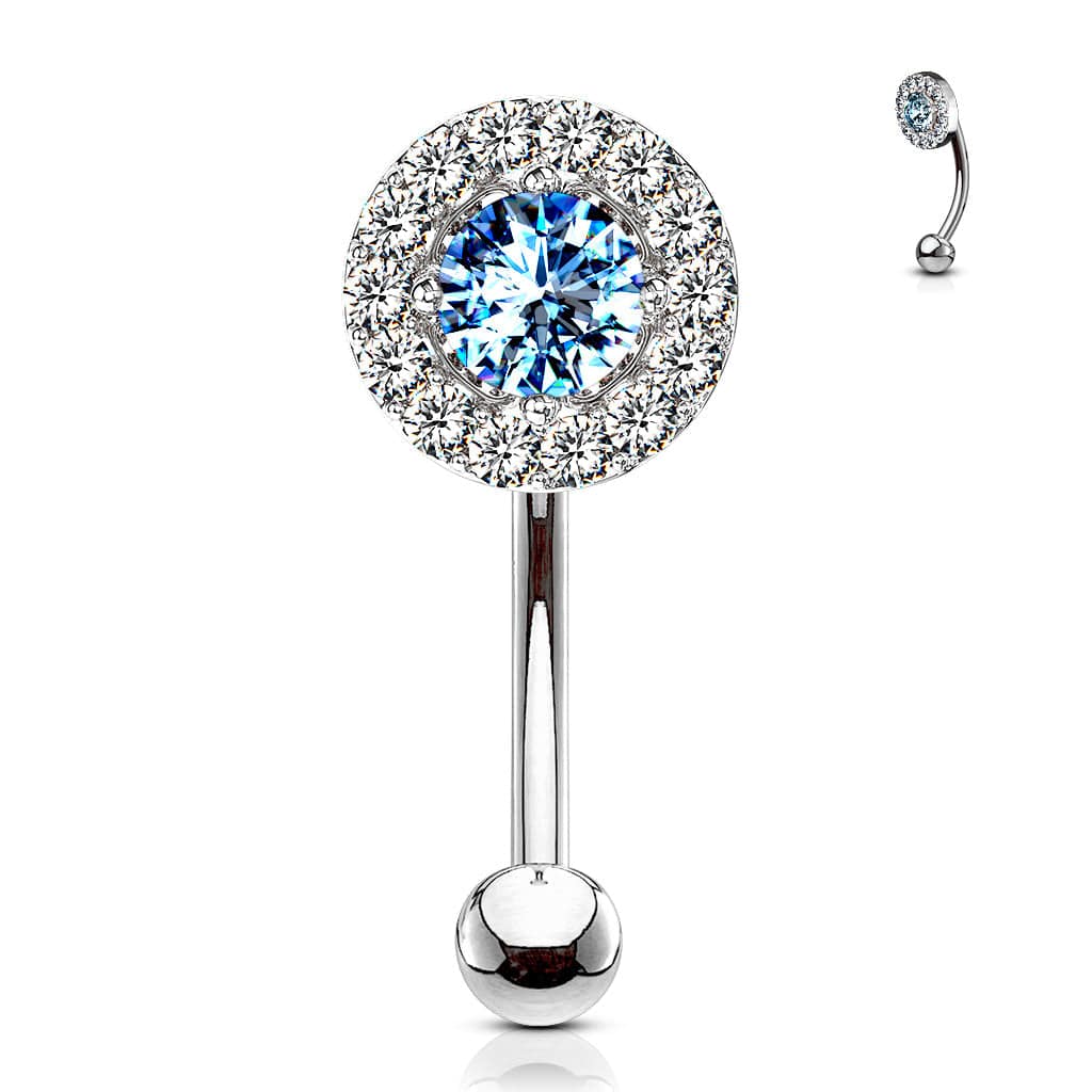 316L Surgical Steel Aqua & White CZ Gem Cluster Curved Barbell