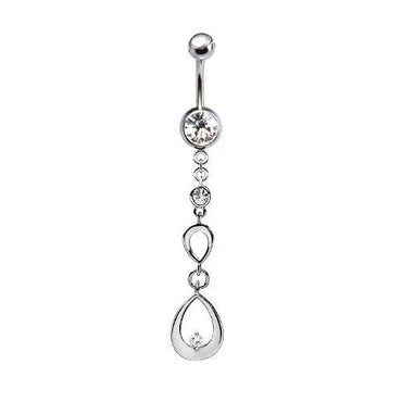 316L Surgical Steel Ascending Double Teardrop CZ Gem Dangle Belly Ring 316L Surgical Steel Ascending Double Teardrop CZ Gem Dangle Belly Ring
