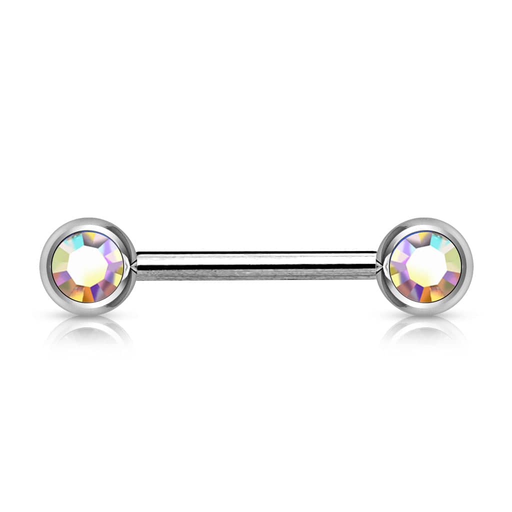 316L Surgical Steel Aurora Borealis CZ Ball Gem Nipple Ring Barbell