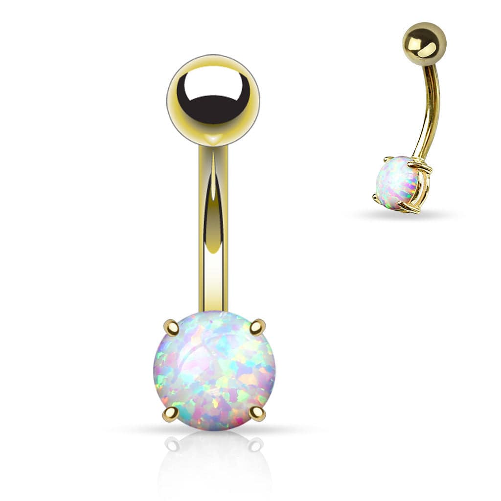 316L Surgical Steel Basic 6mm Opal Prong Set Belly Ring