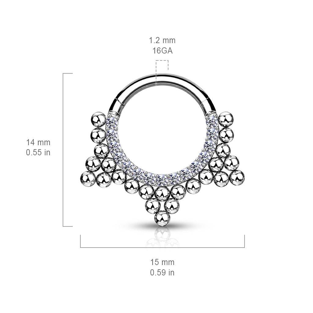 316L Surgical Steel Beaded Tribal Hinged Septum Ring Hoop Clicker