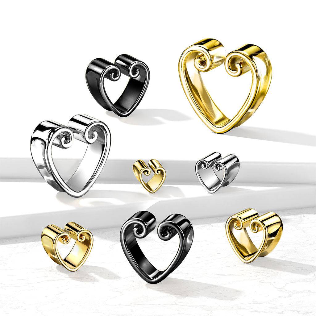 316L Surgical Steel Black PVD Heart Shaped Double Flared Tunnels
