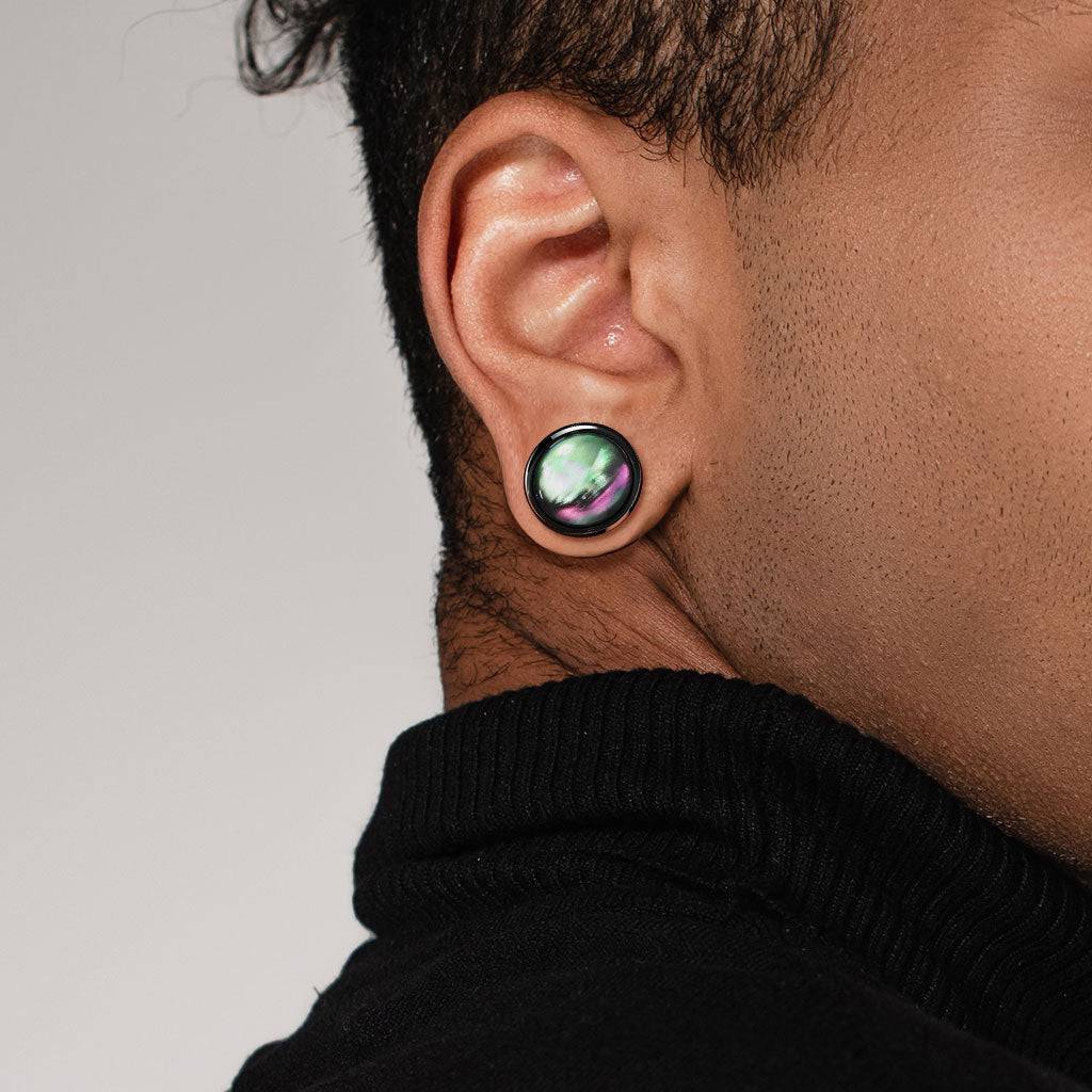 316L Surgical Steel Black PVD Multi-Colour Shell Center Screw On Plugs