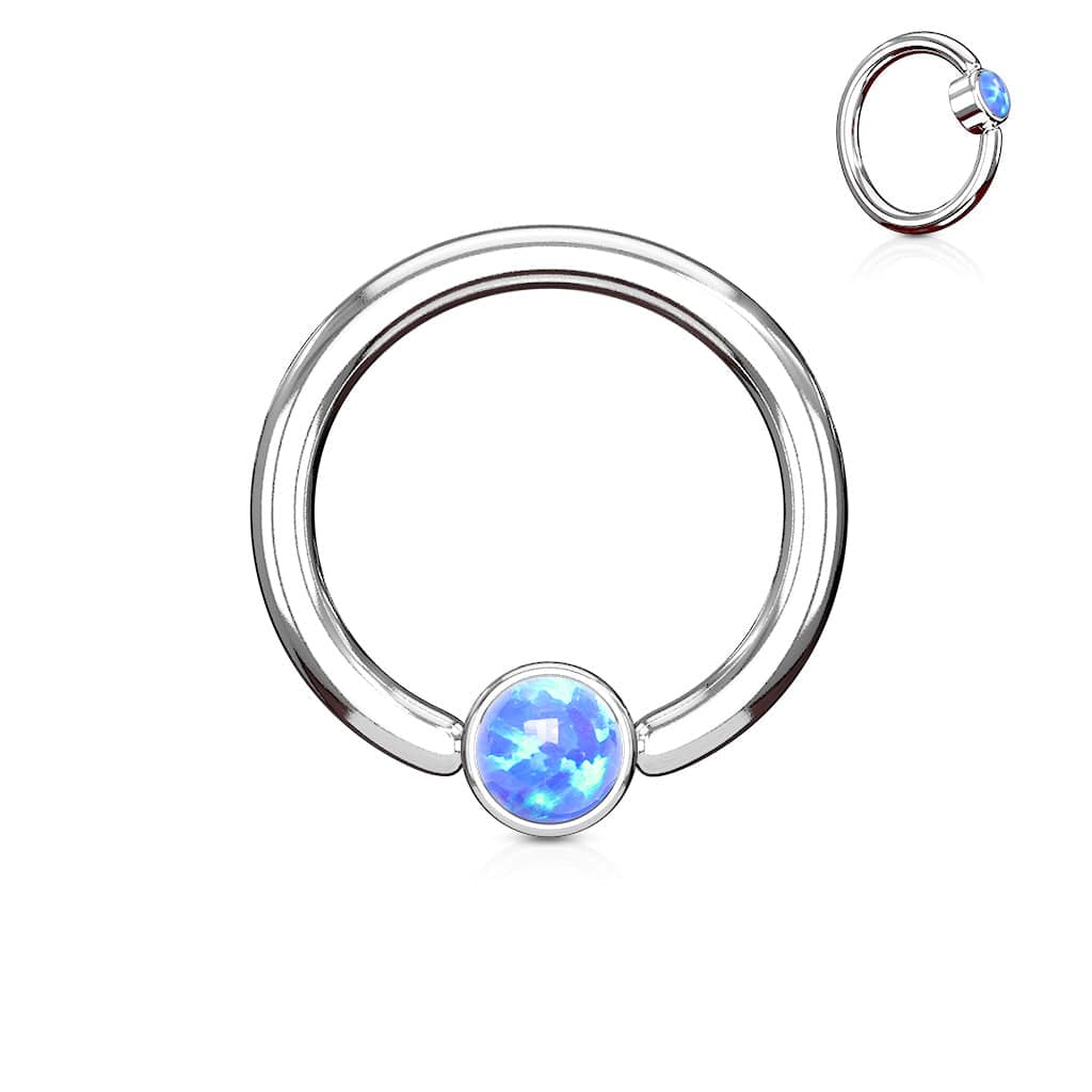 316L Surgical Steel Opal Flat Disk Captive Bead Ring Hoop Ring