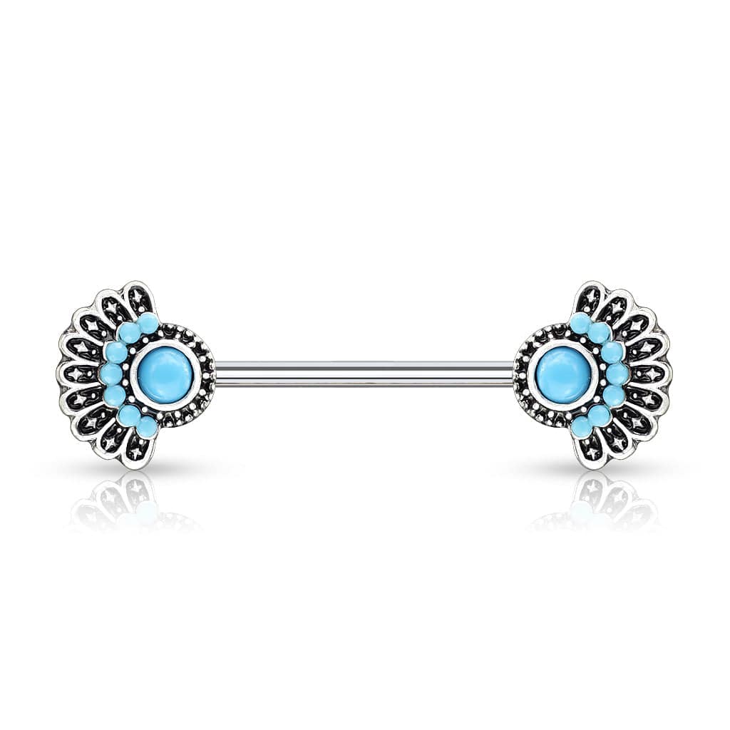 316L Surgical Steel Blue Turquoise Tribal Nipple Ring