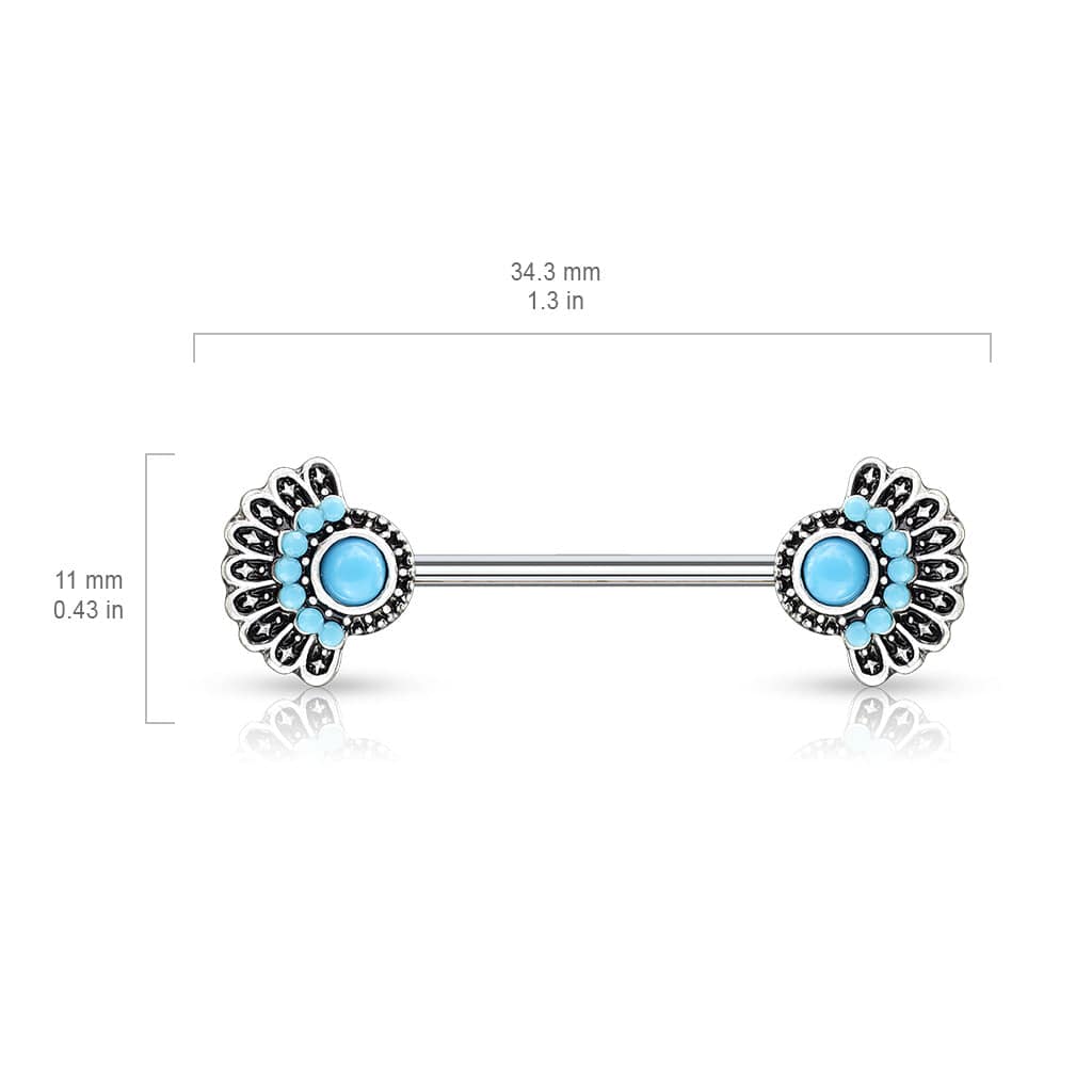 316L Surgical Steel Blue Turquoise Tribal Nipple Ring