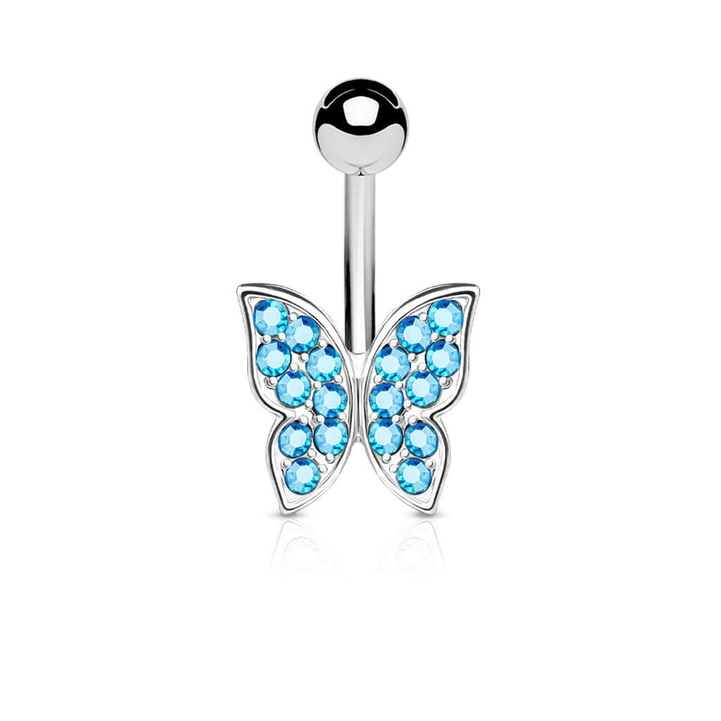 316L Surgical Steel Crystal Paved Butterfly Belly Ring