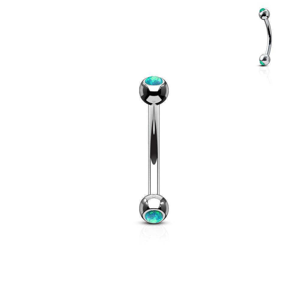 316L Surgical Steel Curved Barbell with Opal Set Gem Balls