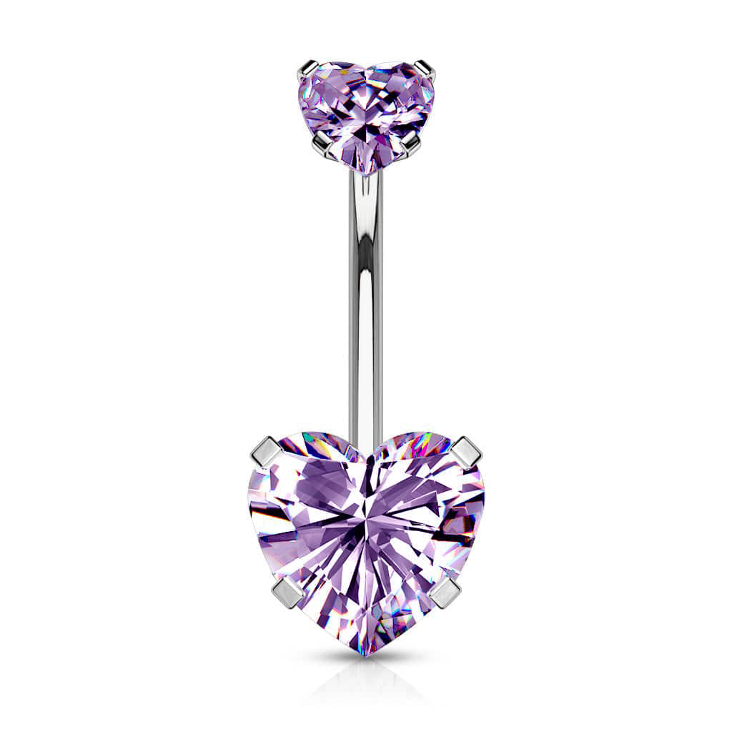 316L Surgical Steel Double Heart Tanzanite CZ Gem Belly Button Ring