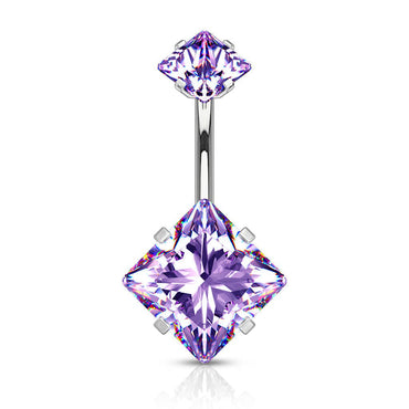 316L Surgical Steel Double Square Tanzanite CZ Gem Belly Button Ring 316L Surgical Steel Double Square Tanzanite CZ Gem Belly Button Ring