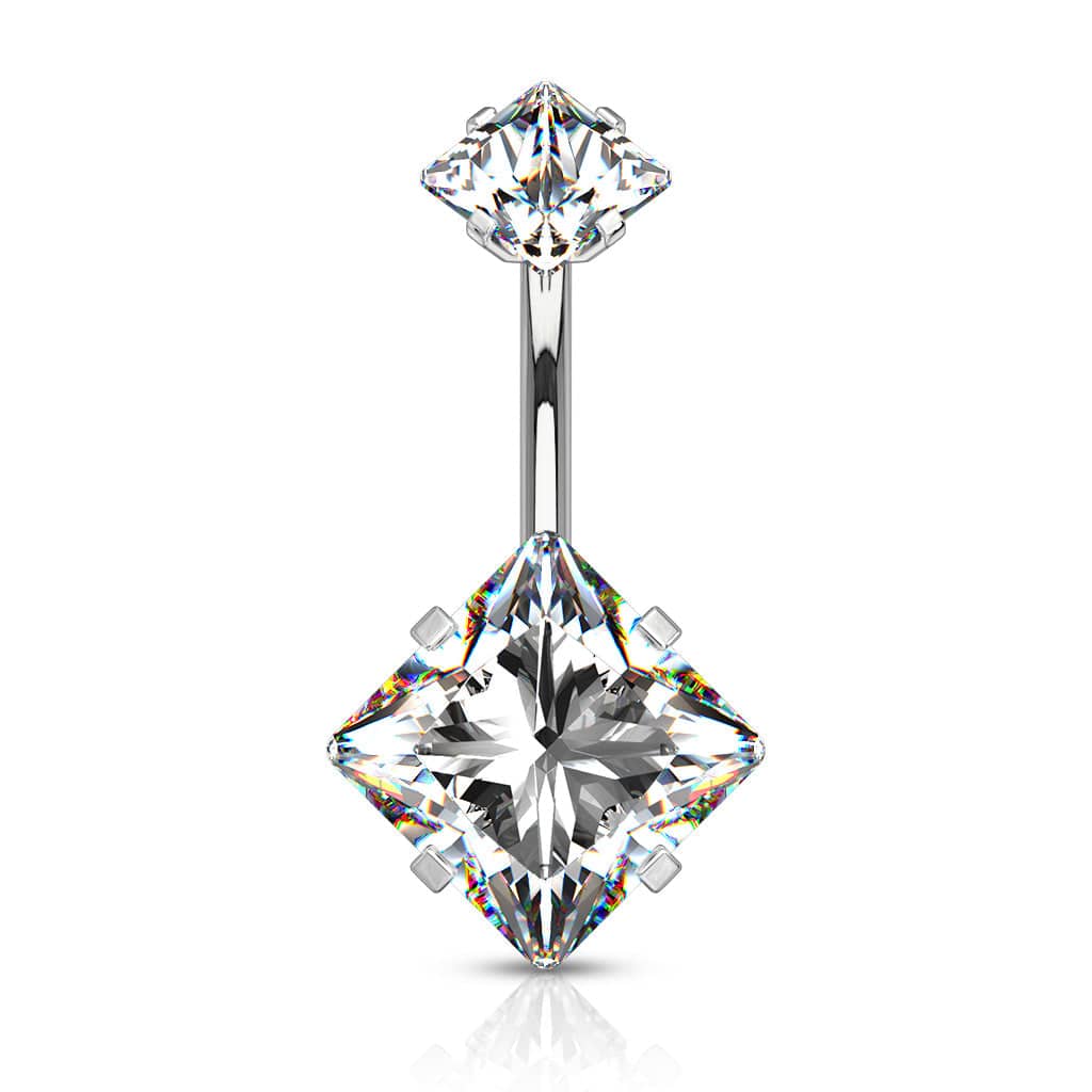 316L Surgical Steel Double Square CZ Gem Belly Button Ring