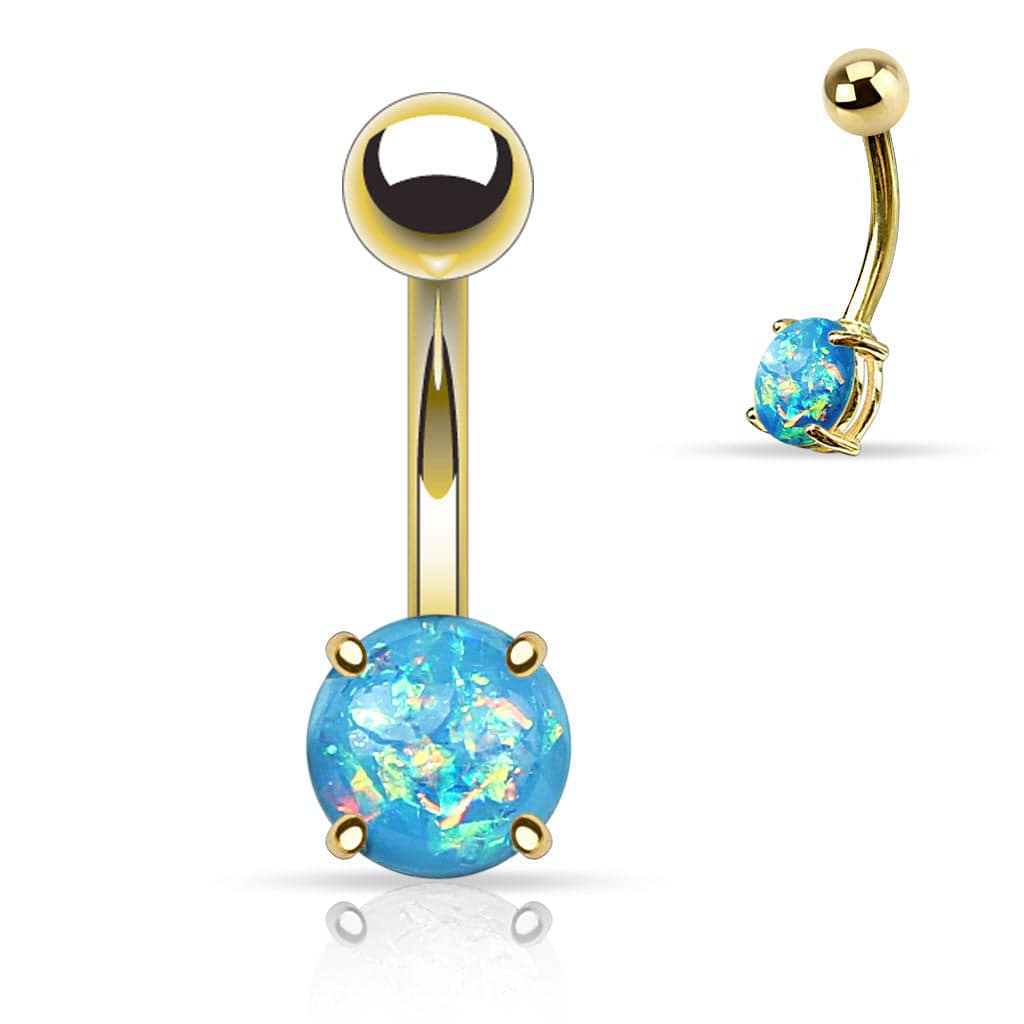 316L Surgical Steel Gold Plated Glitter Opal Belly Button Navel Ring