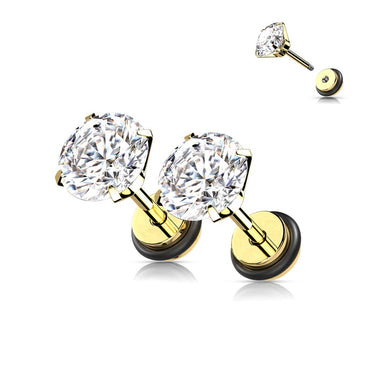 316L Surgical Steel White CZ Round Clawed Fake Plug Earrings 316L Surgical Steel White CZ Round Clawed Fake Plug Earrings