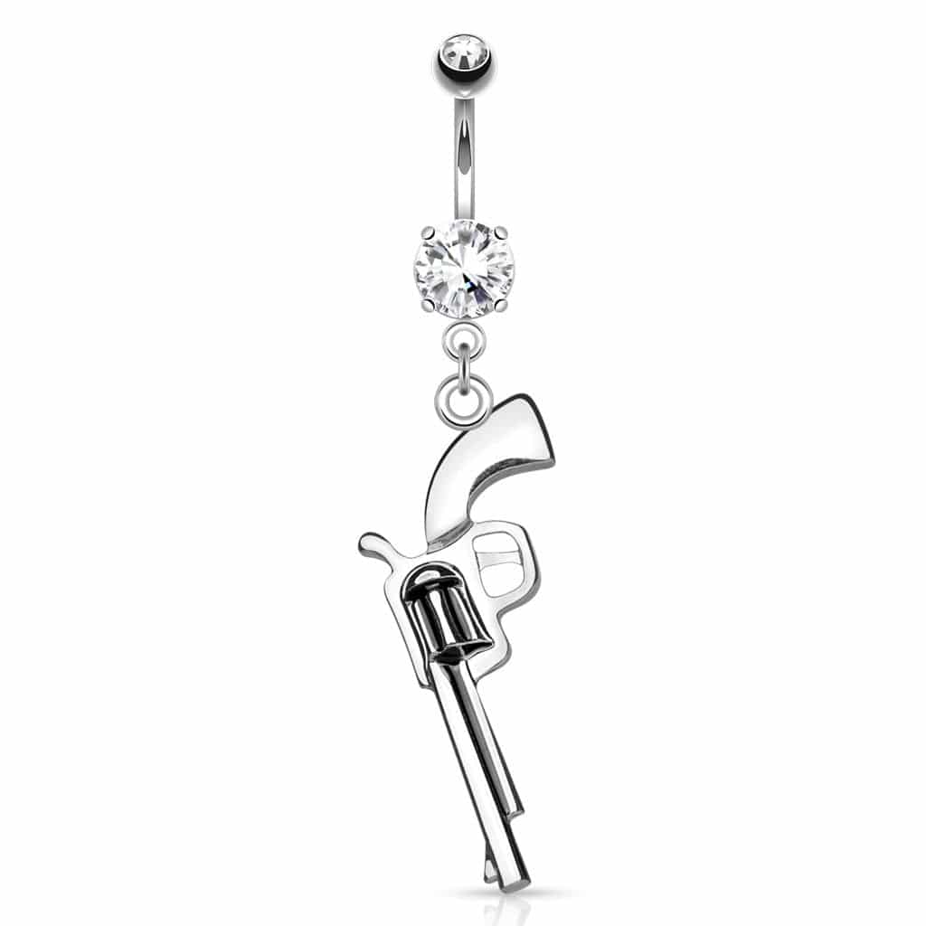 316L Surgical Steel Gun Revolver Dangling Belly Button Navel Ring