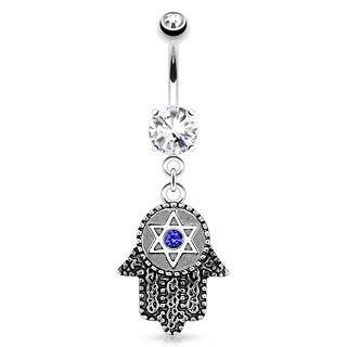 316L Surgical Steel Hamsa Star of David Dangling Belly Button Navel Ring