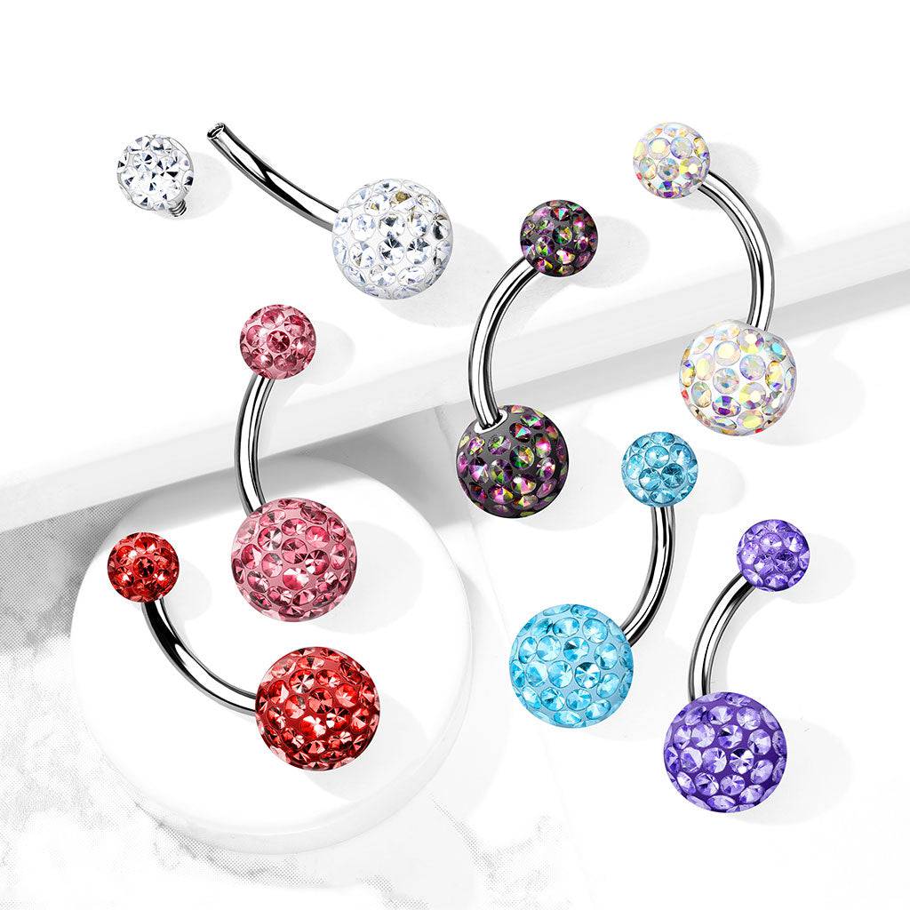 316L Surgical Steel Internally Threaded Aqua Shamballa Coated CZ Belly Ring