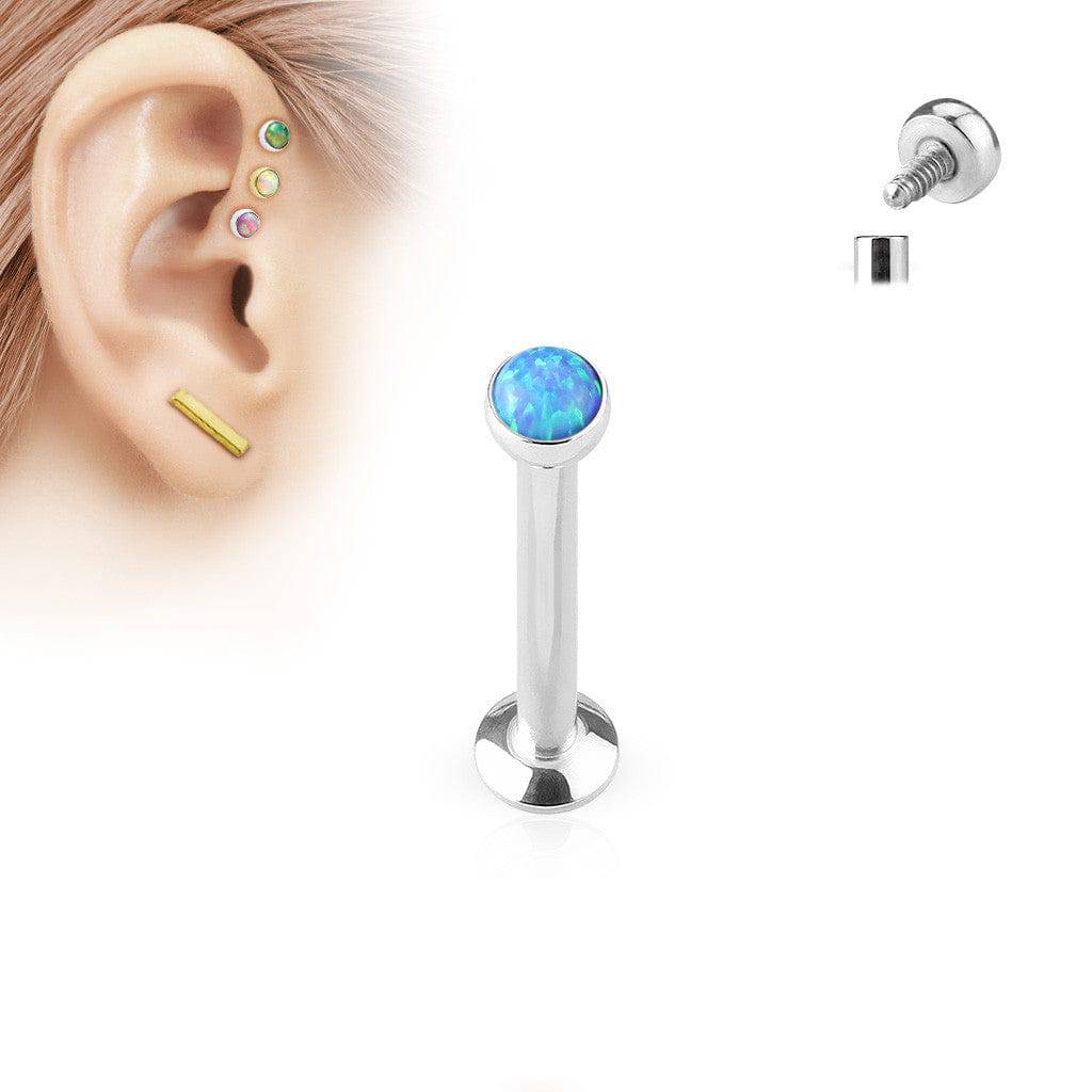 316L Surgical Steel  Internally Threaded Opal Labret