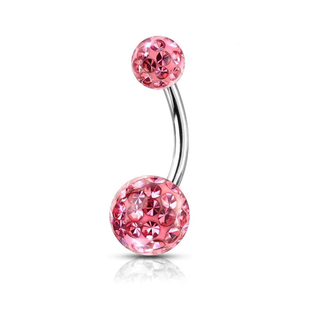 316L Surgical Steel Internally Threaded Aurora Borealis Shamballa Coated CZ Belly Ring