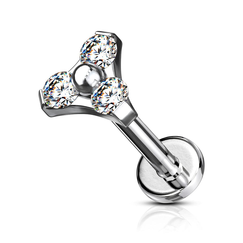 316L Surgical Steel Internally Threaded White Triangle CZ Labret