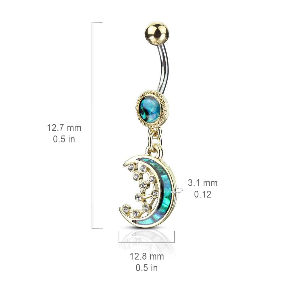 316L Surgical Steel Mother of Pearl Crescent Moon Belly Ring