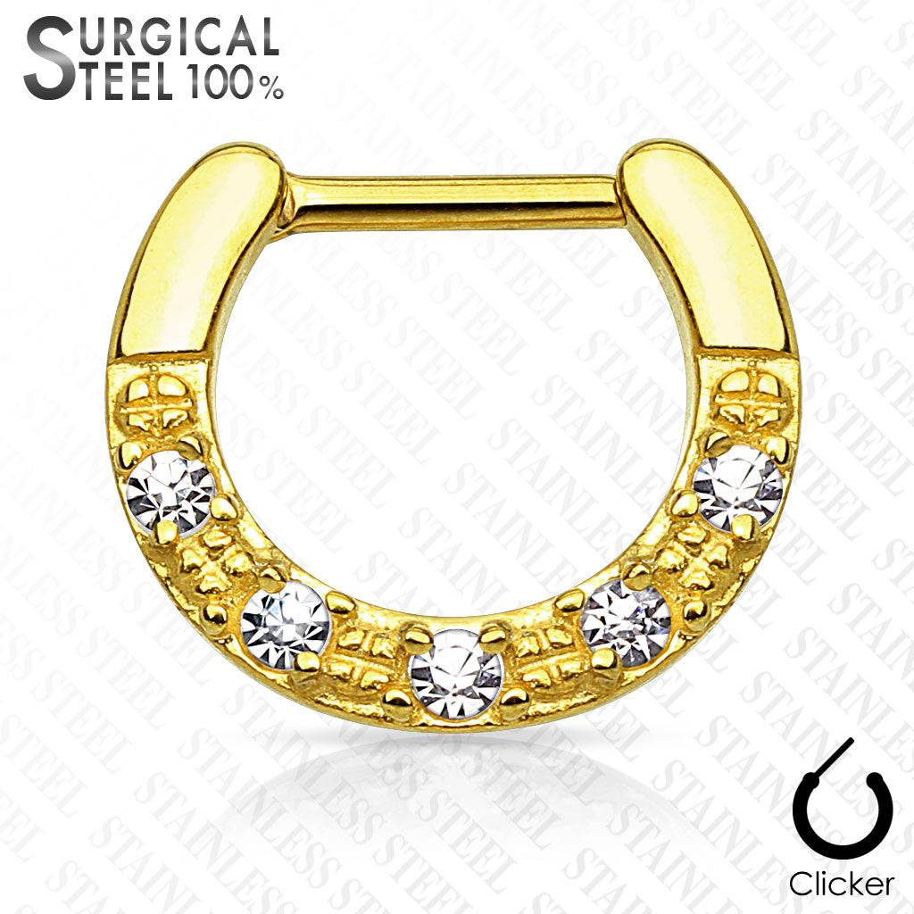 316L Surgical Steel Multi Gem Septum Ring Clicker