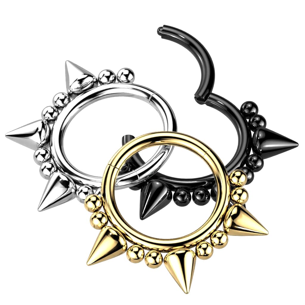 316L Surgical Steel Multi Spike Septum Ring Hinged Clicker Hoop