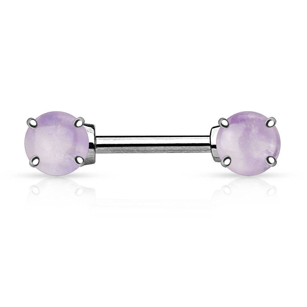 316L Surgical Steel Nipple Ring Barbell with Prong 7mm Semi Precious Stone